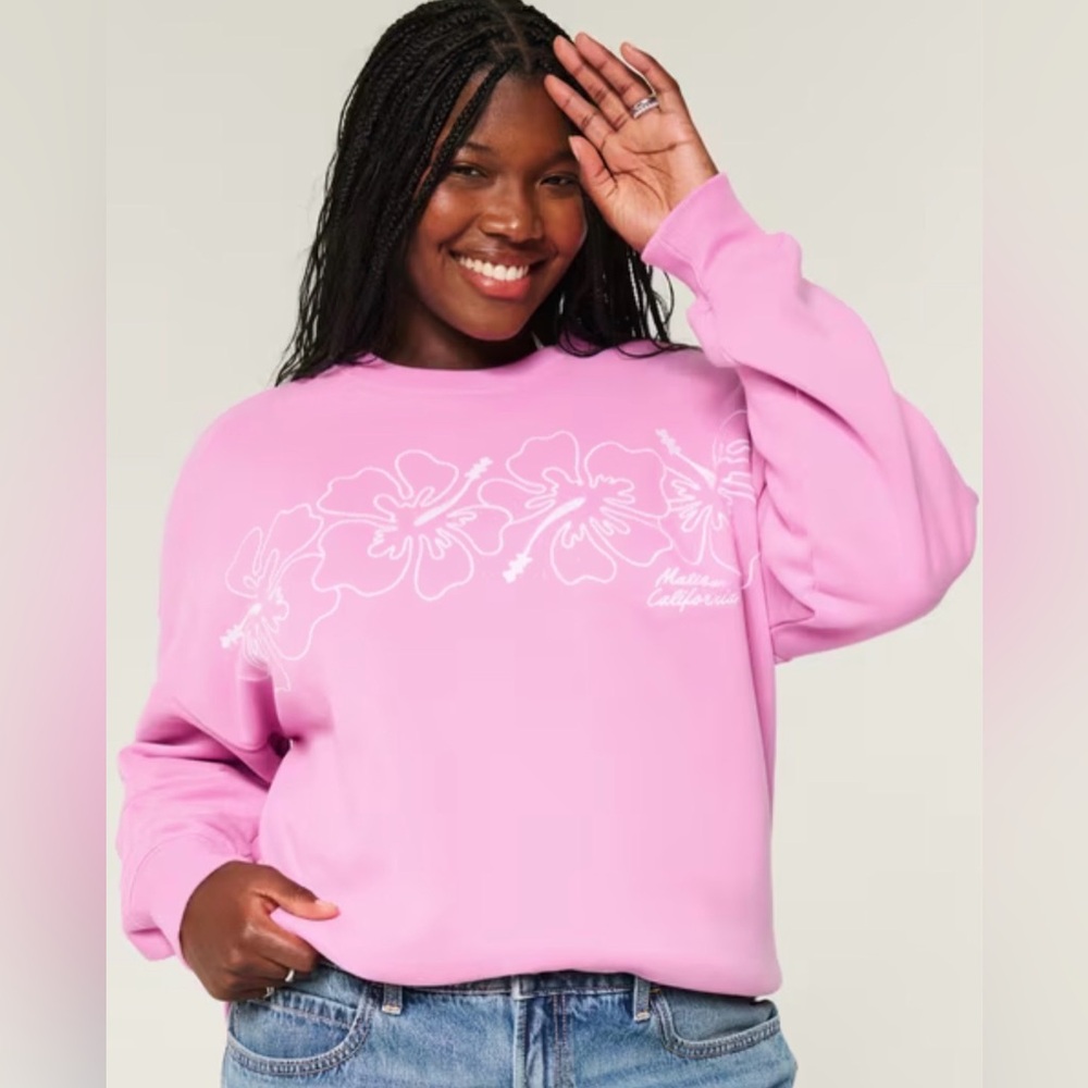 Hollister Pink Malibu Oversized Floral Crew Sweatshirt